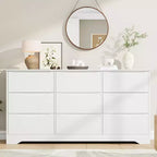 Comò in Legno a 9 Cassetti, Armadio Alto con Contenitori Profondi, Cassettiera Grande con Piano Largo, Comò Contenitore Lungo per Camera da Letto, Soggiorno