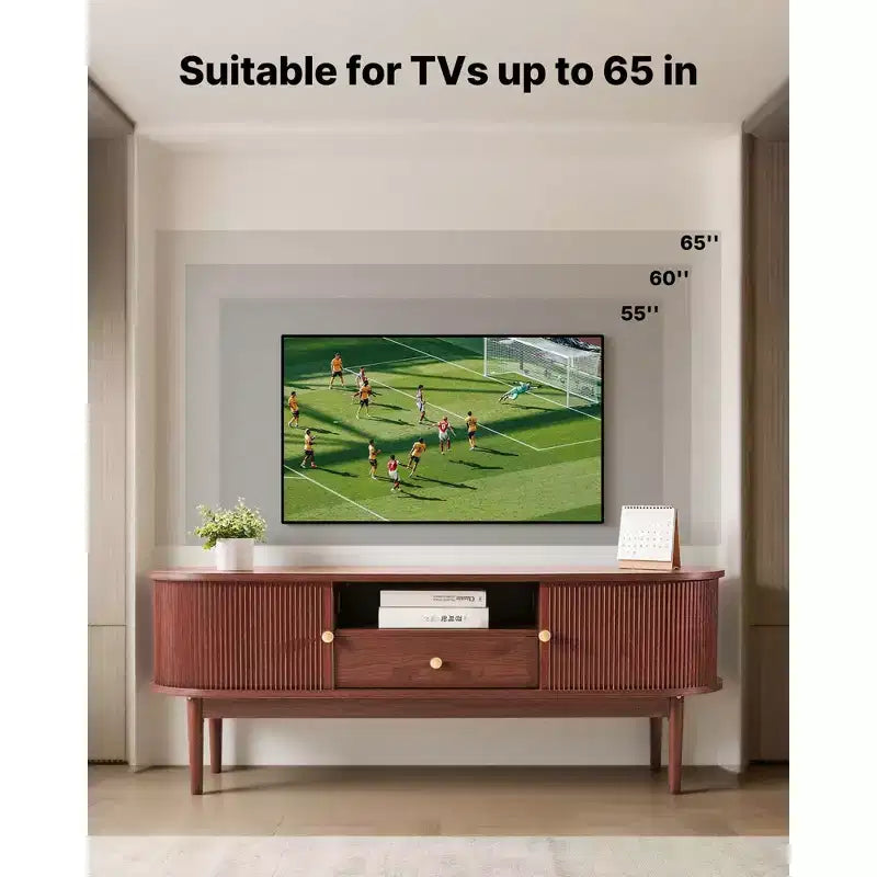 Mobile TV Mid-Century per TV da 58 pollici con Cassetto, Ripiani Aperti, Anta Scorrevole, Marrone