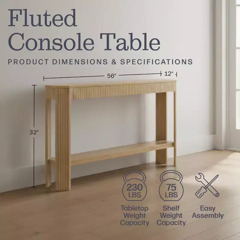 Console en bois massif cannelé 56 pouces