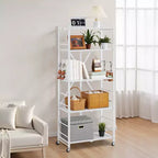 VEVOR Scaffale portaoggetti pieghevole a 5 ripiani, unità di scaffalatura pieghevole in metallo da 71 x 38 x 163 cm (L x P x A), scaffale organizer senza montaggio con 5 ruote e 4 ganci, bianco