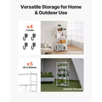 VEVOR Scaffale portaoggetti pieghevole a 5 ripiani, unità di scaffalatura pieghevole in metallo da 71 x 38 x 163 cm (L x P x A), scaffale organizer senza montaggio con 5 ruote e 4 ganci, bianco