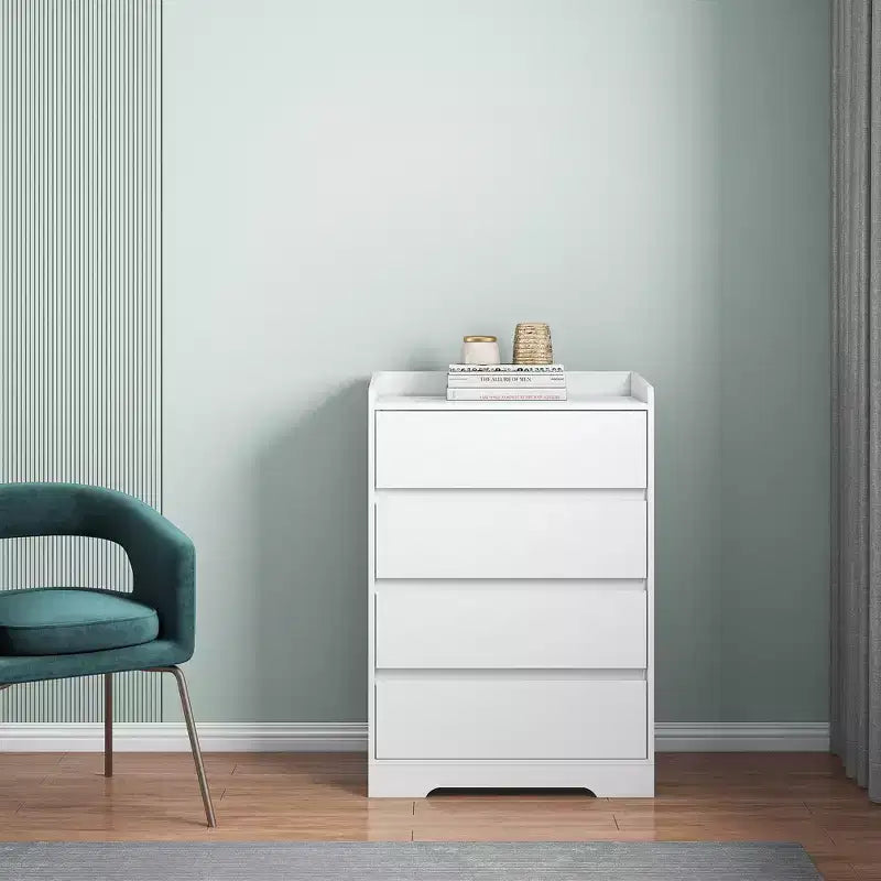 JVNOXK Cassettiera Moderna in Legno a Quattro Cassetti, Cassetti Senza Maniglia, 100% Impermeabile, Struttura Robusta, Adatta per Soggiorno, Camera da Letto, Bianca