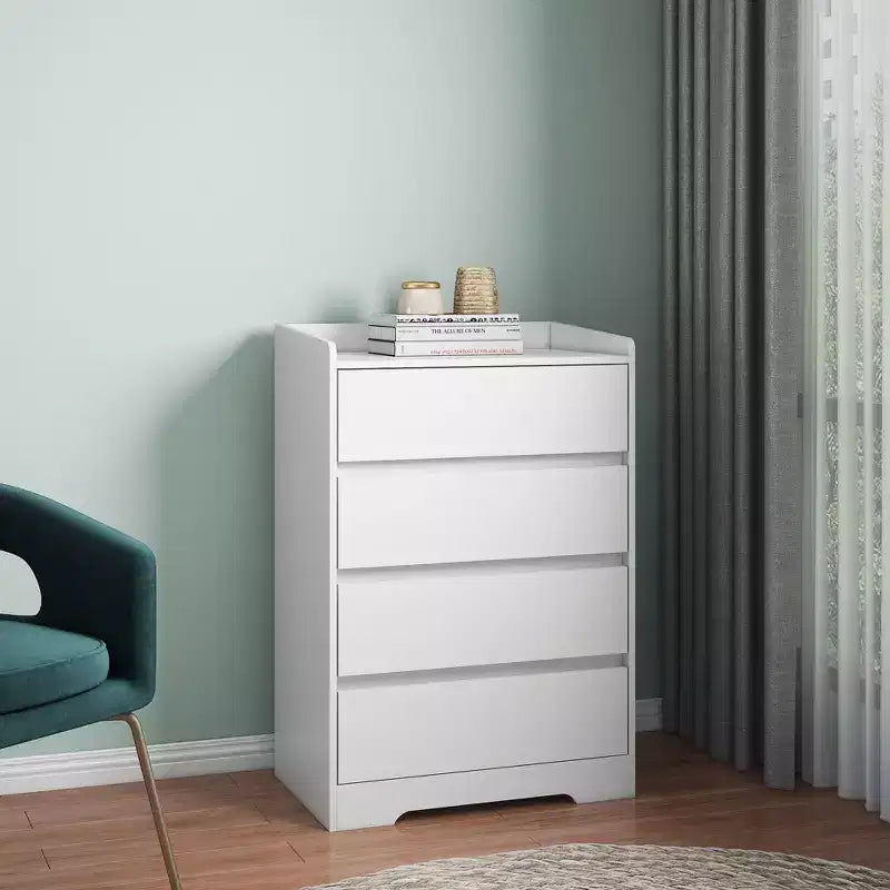 JVNOXK Cassettiera Moderna in Legno a Quattro Cassetti, Cassetti Senza Maniglia, 100% Impermeabile, Struttura Robusta, Adatta per Soggiorno, Camera da Letto, Bianca