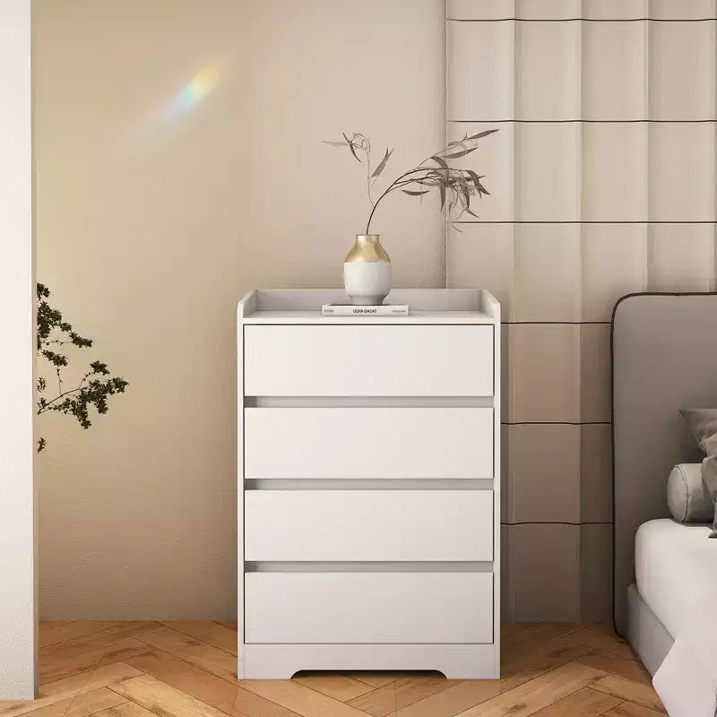 JVNOXK Cassettiera Moderna in Legno a Quattro Cassetti, Cassetti Senza Maniglia, 100% Impermeabile, Struttura Robusta, Adatta per Soggiorno, Camera da Letto, Bianca