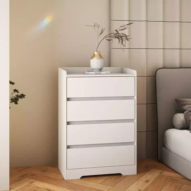 JVNOXK Cassettiera Moderna in Legno a Quattro Cassetti, Cassetti Senza Maniglia, 100% Impermeabile, Struttura Robusta, Adatta per Soggiorno, Camera da Letto, Bianca