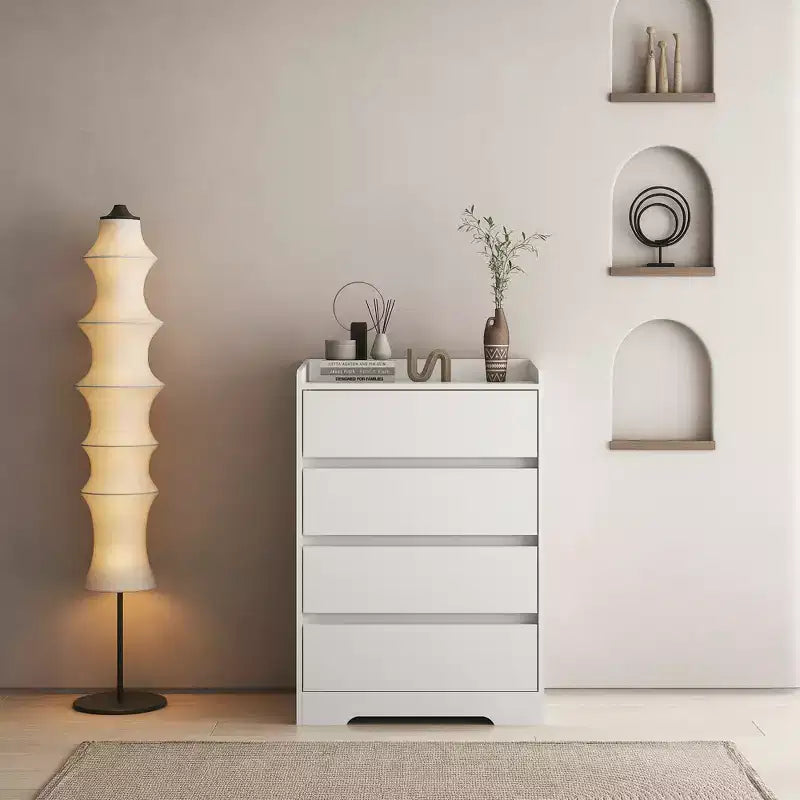JVNOXK Cassettiera Moderna in Legno a Quattro Cassetti, Cassetti Senza Maniglia, 100% Impermeabile, Struttura Robusta, Adatta per Soggiorno, Camera da Letto, Bianca