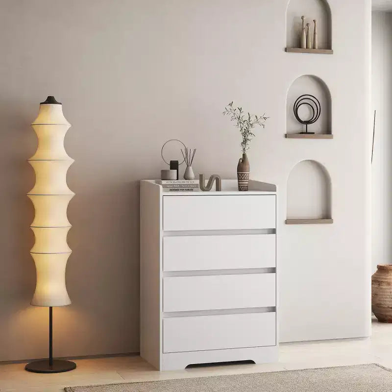JVNOXK Cassettiera Moderna in Legno a Quattro Cassetti, Cassetti Senza Maniglia, 100% Impermeabile, Struttura Robusta, Adatta per Soggiorno, Camera da Letto, Bianca