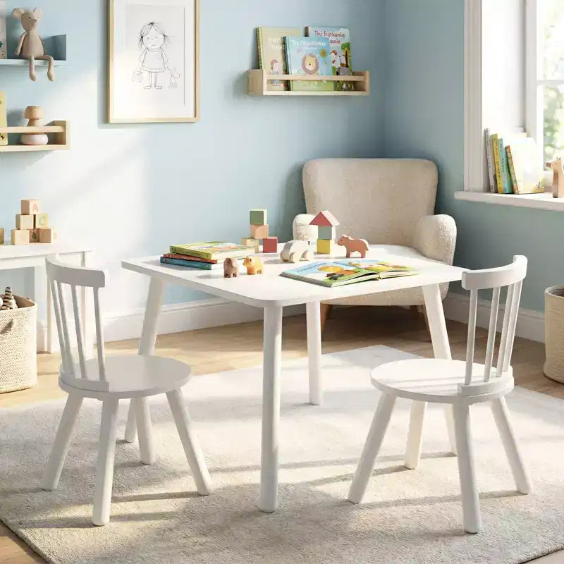 Costway Set 3 Mobili per Bambini con Struttura in Legno di Pino, Schienale Curvo e Sedili Rotondi per Giocare