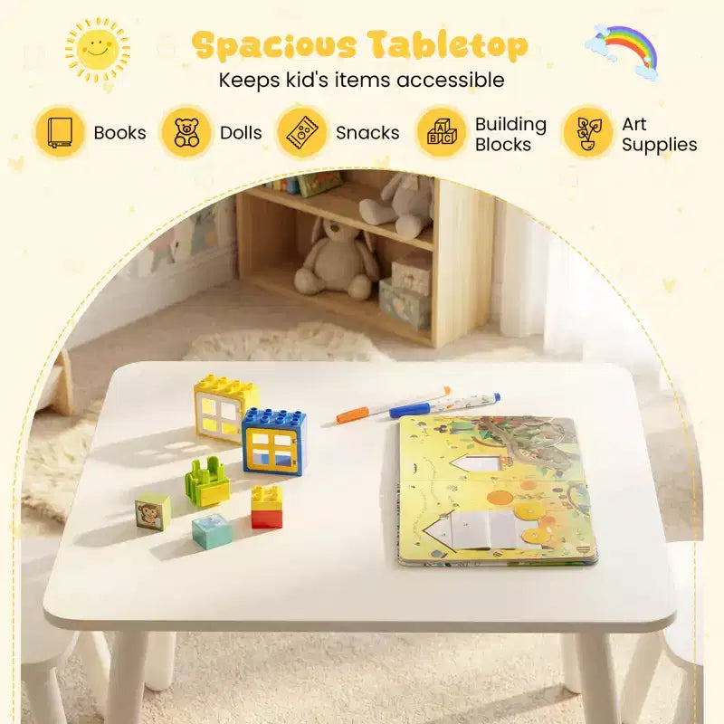 Costway Set 3 Mobili per Bambini con Struttura in Legno di Pino, Schienale Curvo e Sedili Rotondi per Giocare