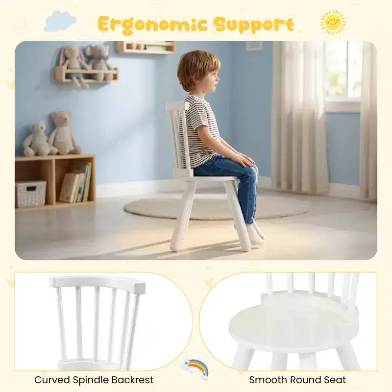 Costway Set 3 Mobili per Bambini con Struttura in Legno di Pino, Schienale Curvo e Sedili Rotondi per Giocare