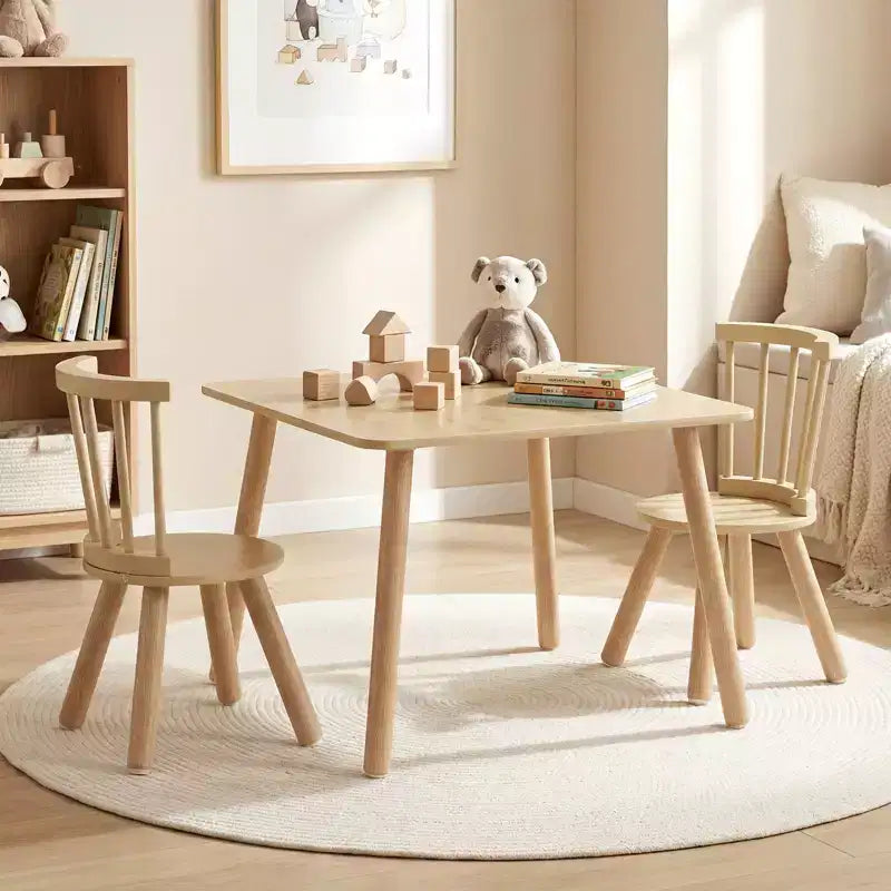 Costway Set 3 Mobili per Bambini con Struttura in Legno di Pino, Schienale Curvo e Sedili Rotondi per Giocare