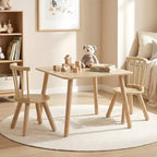 Costway Set 3 Mobili per Bambini con Struttura in Legno di Pino, Schienale Curvo e Sedili Rotondi per Giocare