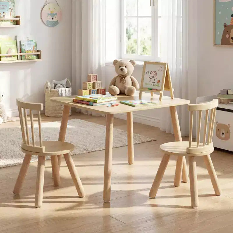 Costway Set 3 Mobili per Bambini con Struttura in Legno di Pino, Schienale Curvo e Sedili Rotondi per Giocare