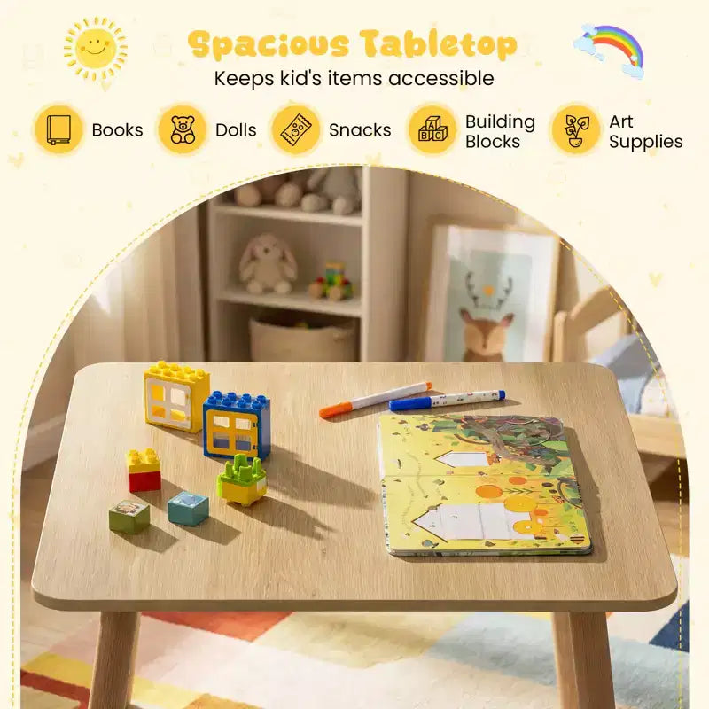 Costway Set 3 Mobili per Bambini con Struttura in Legno di Pino, Schienale Curvo e Sedili Rotondi per Giocare