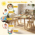 Costway Set 3 Mobili per Bambini con Struttura in Legno di Pino, Schienale Curvo e Sedili Rotondi per Giocare