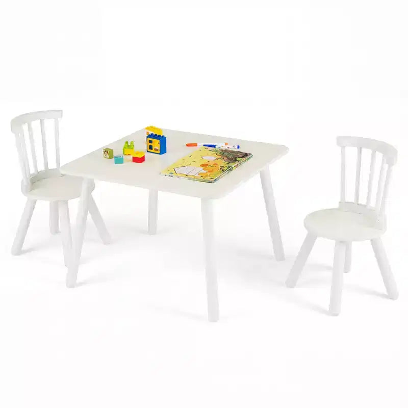 Costway Set 3 Mobili per Bambini con Struttura in Legno di Pino, Schienale Curvo e Sedili Rotondi per Giocare