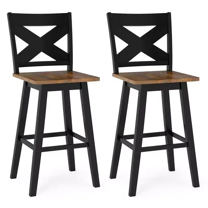Set di 4 sgabelli da bar girevoli Costway da 29'' con schienale, sedile ampio e poggiapiedi per isola cucina