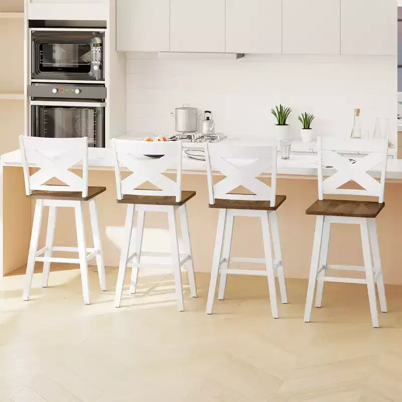 Set di 4 sgabelli da bar girevoli Costway da 29'' con schienale, sedile ampio e poggiapiedi per isola cucina