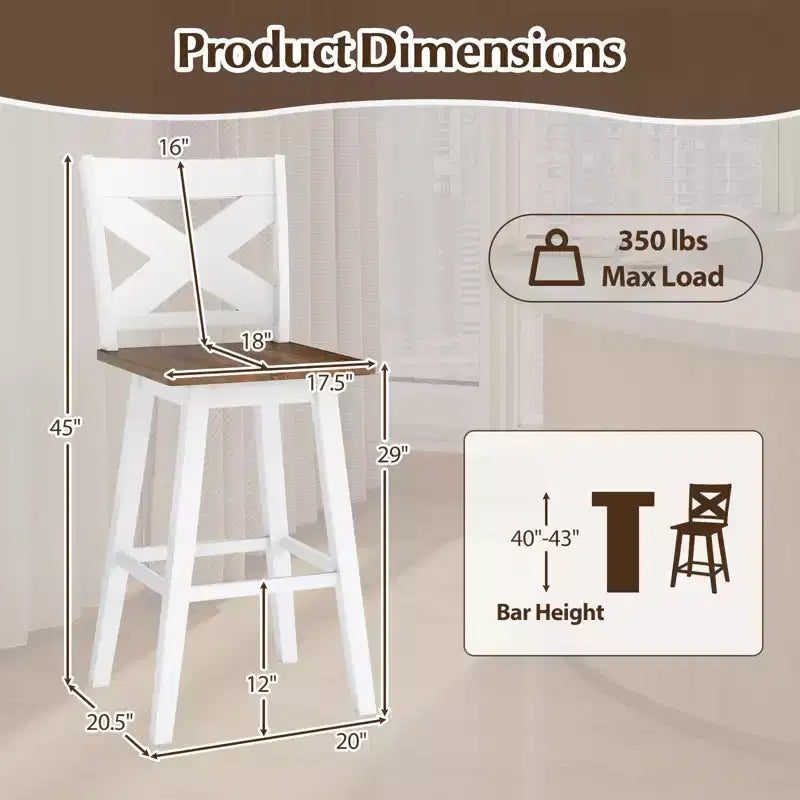 Set di 4 sgabelli da bar girevoli Costway da 29'' con schienale, sedile ampio e poggiapiedi per isola cucina