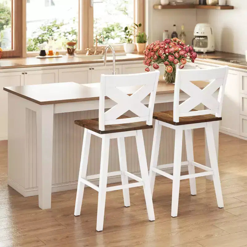 Set di 4 sgabelli da bar girevoli Costway da 29'' con schienale, sedile ampio e poggiapiedi per isola cucina