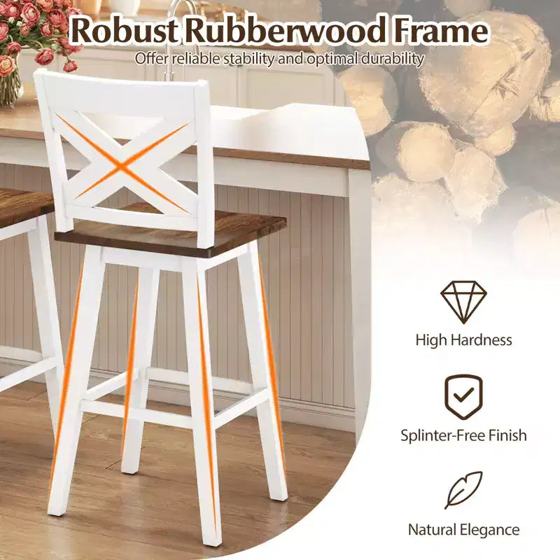 Set di 4 sgabelli da bar girevoli Costway da 29'' con schienale, sedile ampio e poggiapiedi per isola cucina