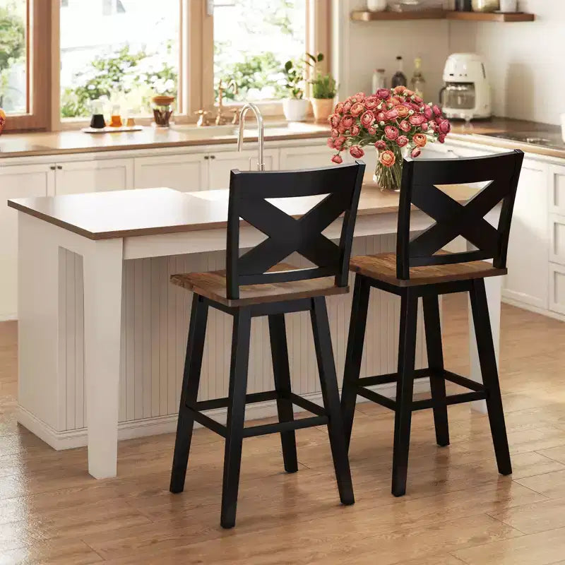 Set di 4 sgabelli da bar girevoli Costway da 29'' con schienale, sedile ampio e poggiapiedi per isola cucina