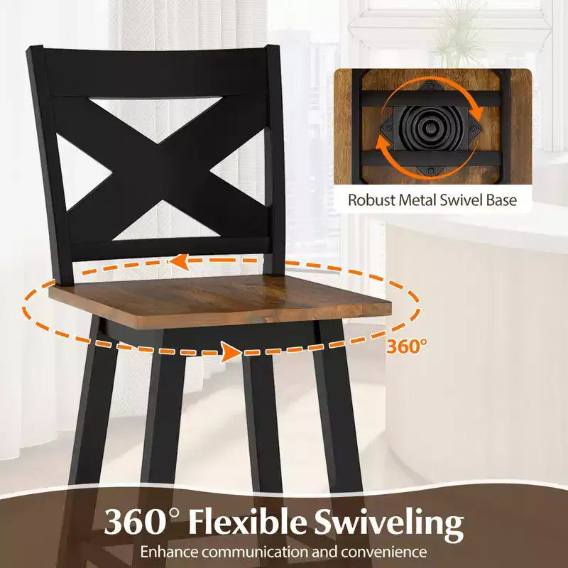 Set di 4 sgabelli da bar girevoli Costway da 29'' con schienale, sedile ampio e poggiapiedi per isola cucina