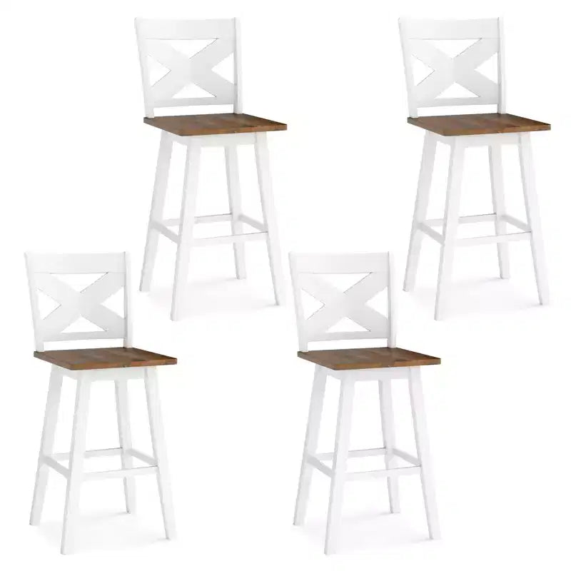 Set di 4 sgabelli da bar girevoli Costway da 29'' con schienale, sedile ampio e poggiapiedi per isola cucina