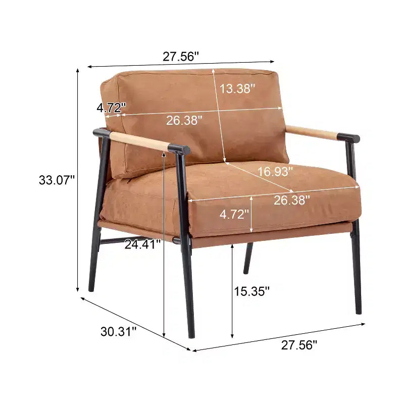 Poltrona moderna da 70 cm con cuscini morbidi, struttura minimalista in metallo, per sedute accoglienti