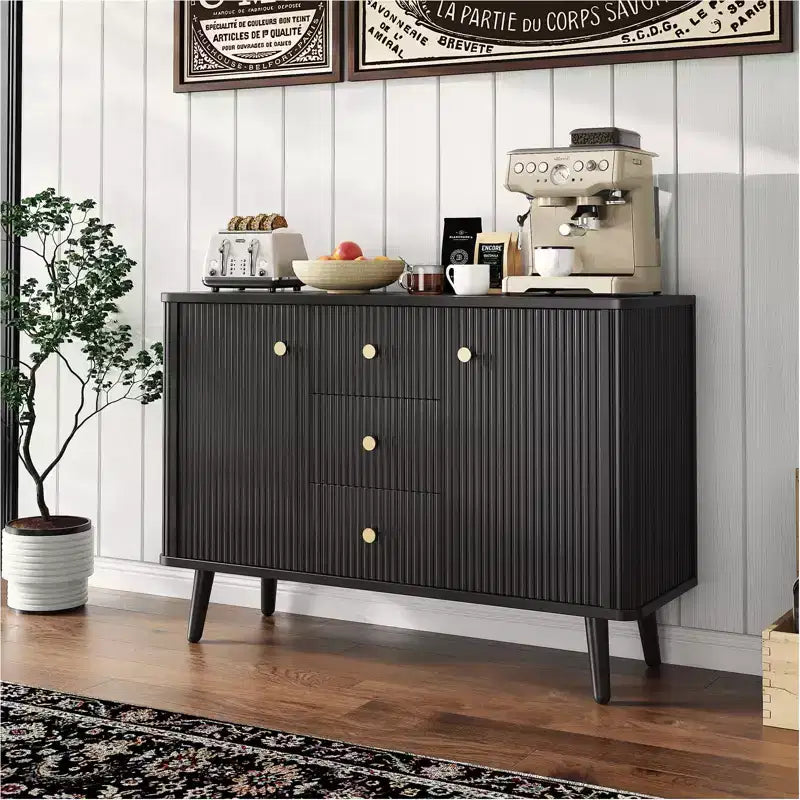 47.2 W Fluted Buffet Storage Cabinet, 3 Drawers 2 Doors & 2 Adjustable Shelves, Modern Mid Century TV Stand for Living Room