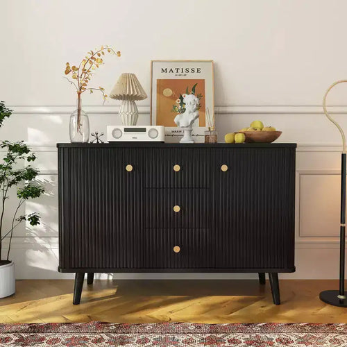 Mobile credenza buffet scanalato da 47,2 W, 3 cassetti, 2 ante e 2 ripiani regolabili, porta TV moderno di metà secolo per soggiorno
