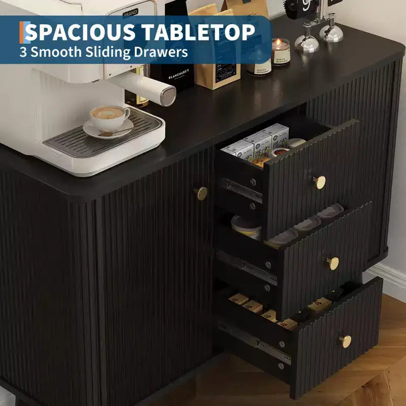 Mobile credenza buffet scanalato da 47,2 W, 3 cassetti, 2 ante e 2 ripiani regolabili, porta TV moderno di metà secolo per soggiorno