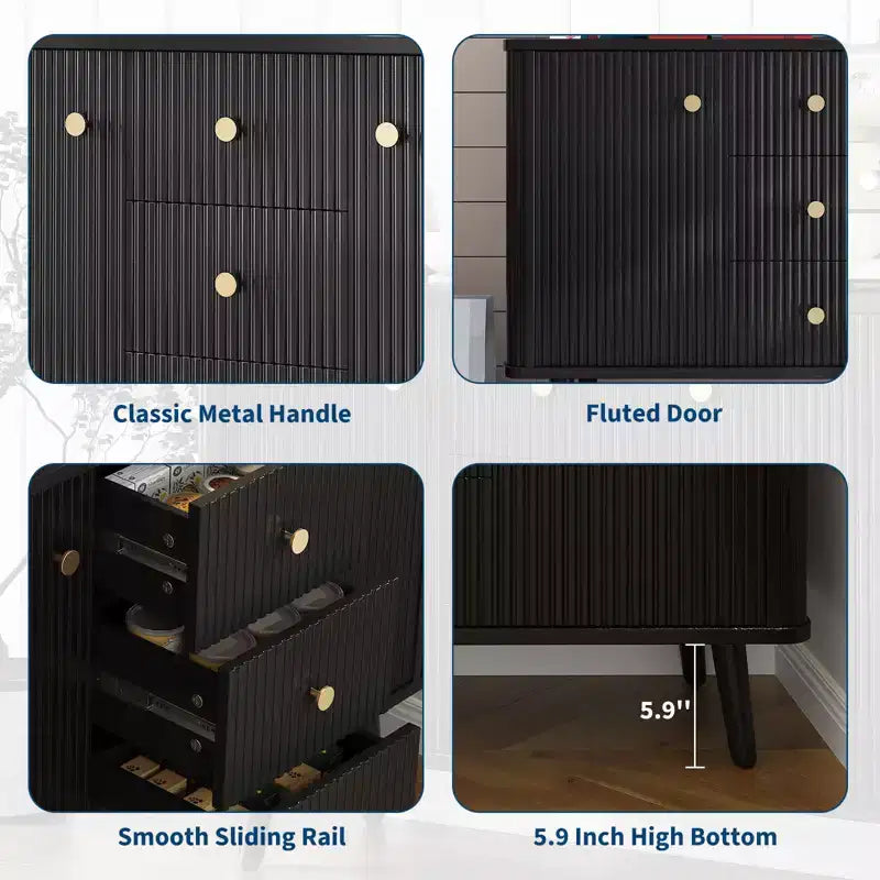 Mobile credenza buffet scanalato da 47,2 W, 3 cassetti, 2 ante e 2 ripiani regolabili, porta TV moderno di metà secolo per soggiorno