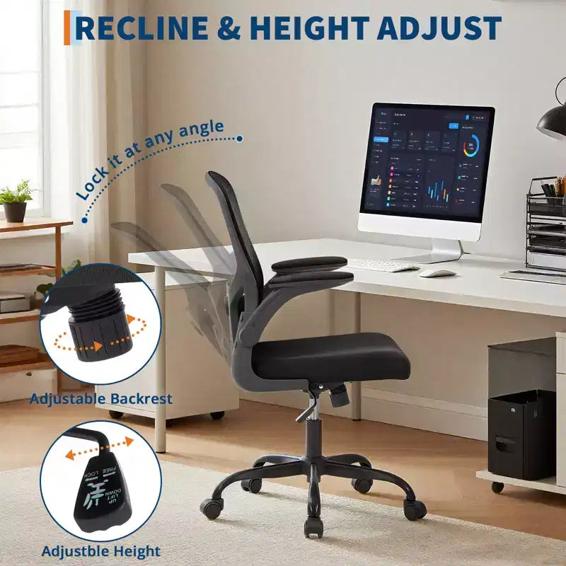 Sedia da Ufficio Ergonomica in Rete, Supporto Lombare Regolabile, Braccioli Ribaltabili, Sedia da Scrivania Girevole con Schienale Alto, Comoda Sedia Direzionale/Operativa con Ruote
