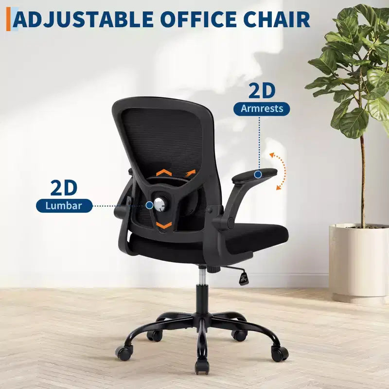 Sedia da Ufficio Ergonomica in Rete, Supporto Lombare Regolabile, Braccioli Ribaltabili, Sedia da Scrivania Girevole con Schienale Alto, Comoda Sedia Direzionale/Operativa con Ruote