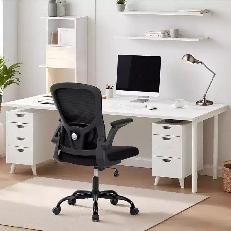 Sedia da Ufficio Ergonomica in Rete, Supporto Lombare Regolabile, Braccioli Ribaltabili, Sedia da Scrivania Girevole con Schienale Alto, Comoda Sedia Direzionale/Operativa con Ruote