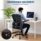 Sedia da Ufficio Ergonomica in Rete, Supporto Lombare Regolabile, Braccioli Ribaltabili, Sedia da Scrivania Girevole con Schienale Alto, Comoda Sedia Direzionale/Operativa con Ruote