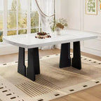 63 Modern Faux Marble Dining Table with Geometric Legs and Sturdy Construction