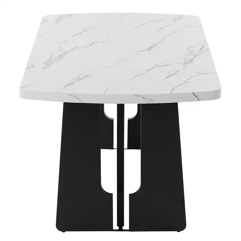 63 Tavolo da pranzo moderno effetto marmo con gambe geometriche e struttura robusta