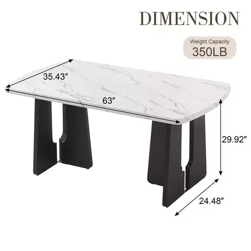 63 Tavolo da pranzo moderno effetto marmo con gambe geometriche e struttura robusta