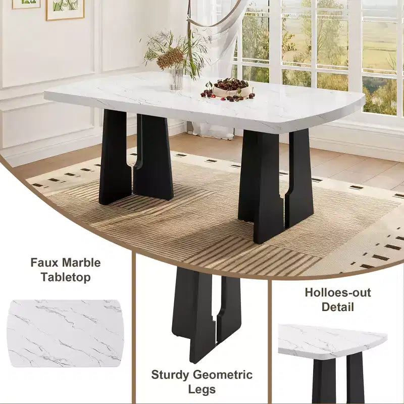 63 Tavolo da pranzo moderno effetto marmo con gambe geometriche e struttura robusta