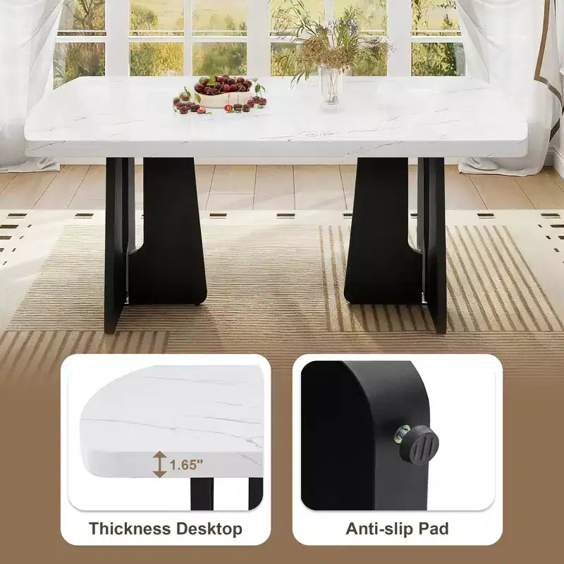 63 Tavolo da pranzo moderno effetto marmo con gambe geometriche e struttura robusta