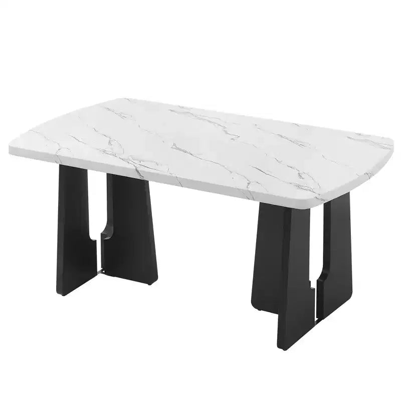 63 Tavolo da pranzo moderno effetto marmo con gambe geometriche e struttura robusta
