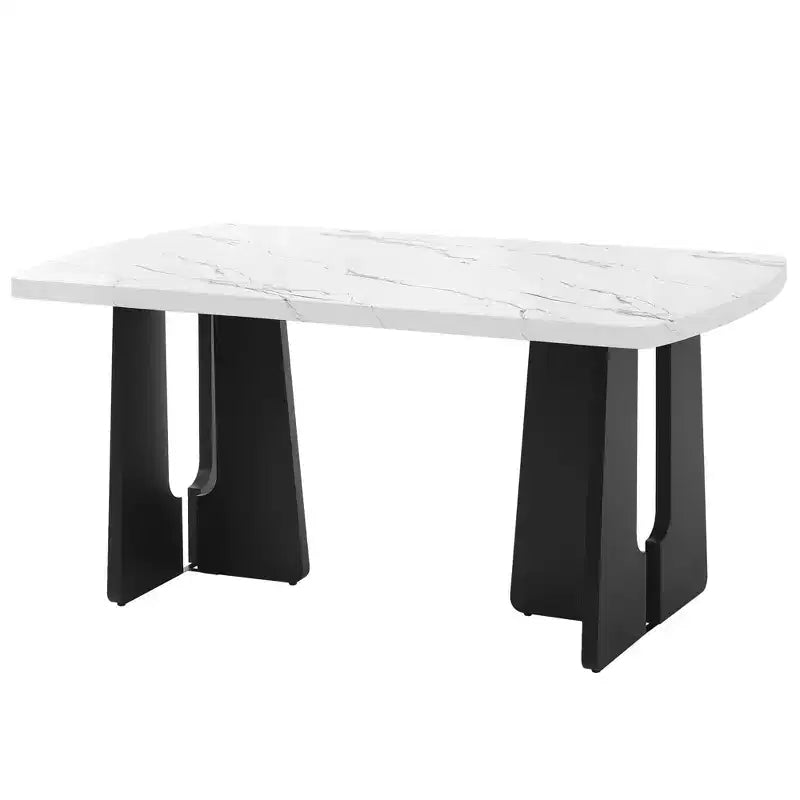 63 Tavolo da pranzo moderno effetto marmo con gambe geometriche e struttura robusta