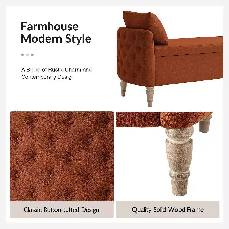 Panca Pete Farmhouse con trapuntatura capitonné|HULALA HOME-BURN-BRICK