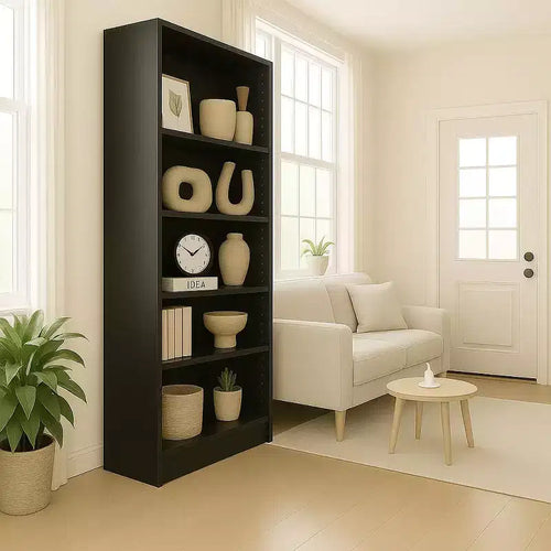 Scaffale a 5 ripiani con armadietto - Libreria aperta a 5 ripiani con kit di sicurezza antiribaltamento per soggiorno, ufficio e camera da letto