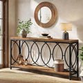 Lantine 70.9-inch extra long industrial console table with 2 tiers and storage shelf, suitable for living room, entryway, hallway, in rustic brown.