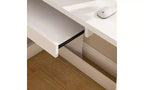 Scrivania JVNOXK con mobile in vetro e illuminazione LED integrata, scrivania angolare a L, con porte di ricarica USB e vassoio per tastiera, bianca