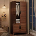 72 Freestanding Wooden Armoire,4-Door Wardrobe Closet with Hanging Rod & 18 Adjustable Shelves, Tall Storage Cabinet for Bedroom