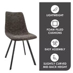Sedia da pranzo moderna in pelle LeisureMod Markley con sedile imbottito e gambe in metallo, design elegante per cucina, sala da pranzo, ufficio, salotto o bar